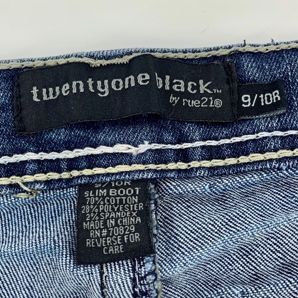 TwentyOne Black Destroyed Slim Boot Stretch Jeans - Picture 6 of 8